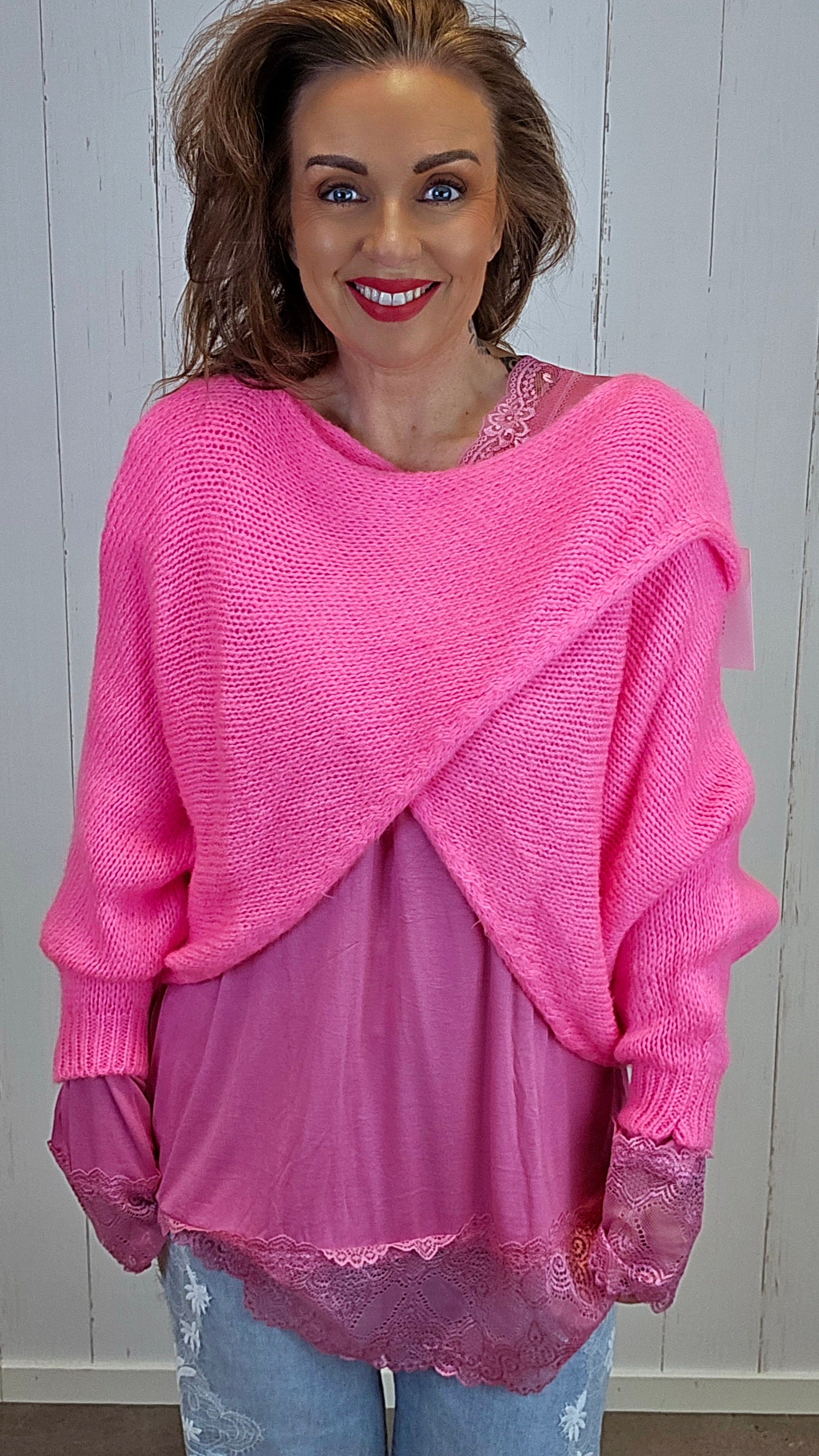 Hanne strikket genser rosa