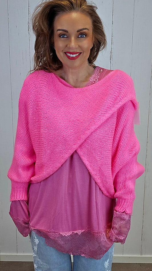 Hanne strikket genser rosa