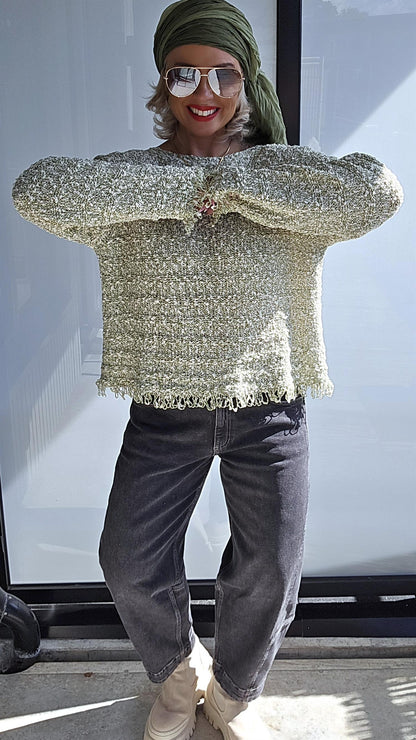 Jacquard cotton pullover green