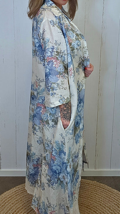 Pernille lang kjole med knapper Blå/beige