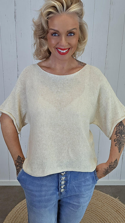 Julie Strikket Bomullstopp beige