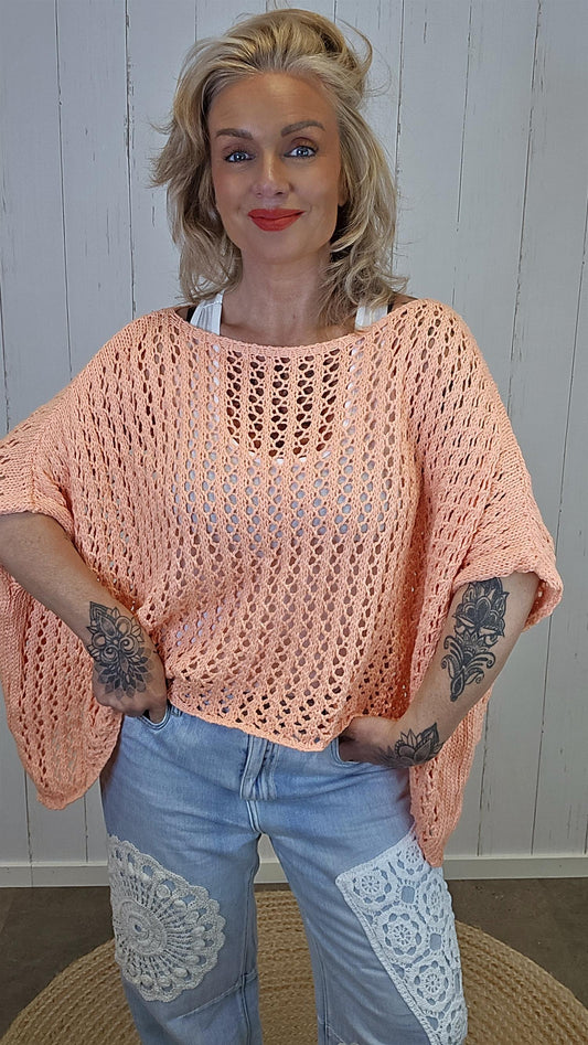 Eline Strikket Poncho Topp orange
