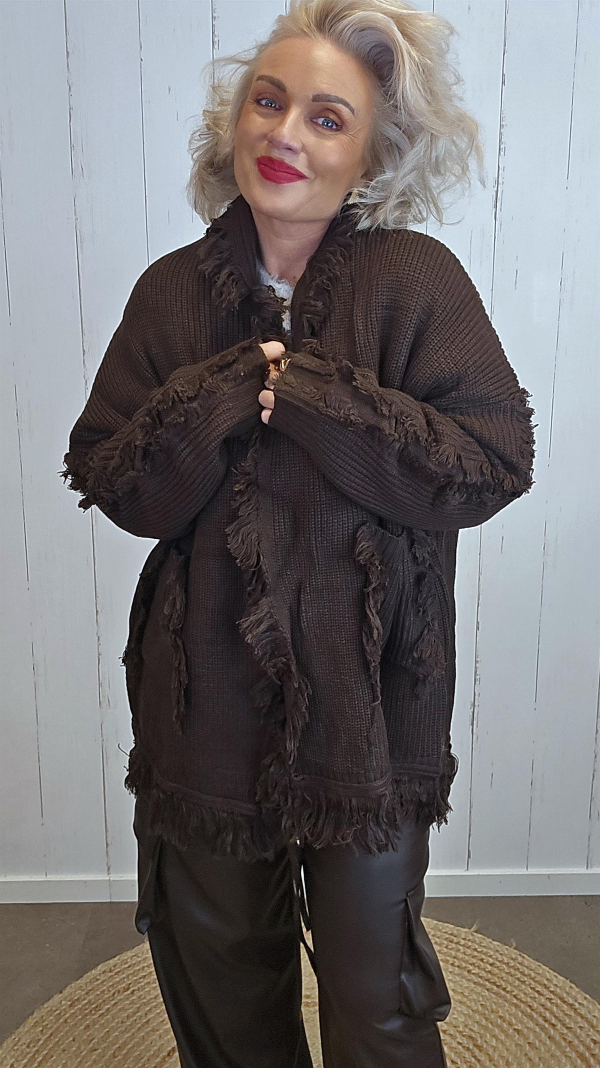 Wilma oversized strikkejakke brun
