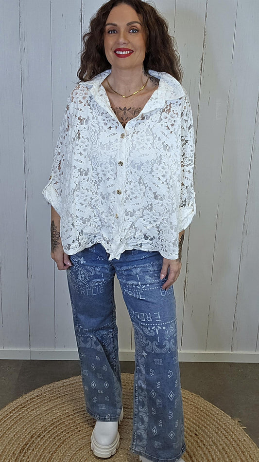 Amalie blondeskjorte hvit