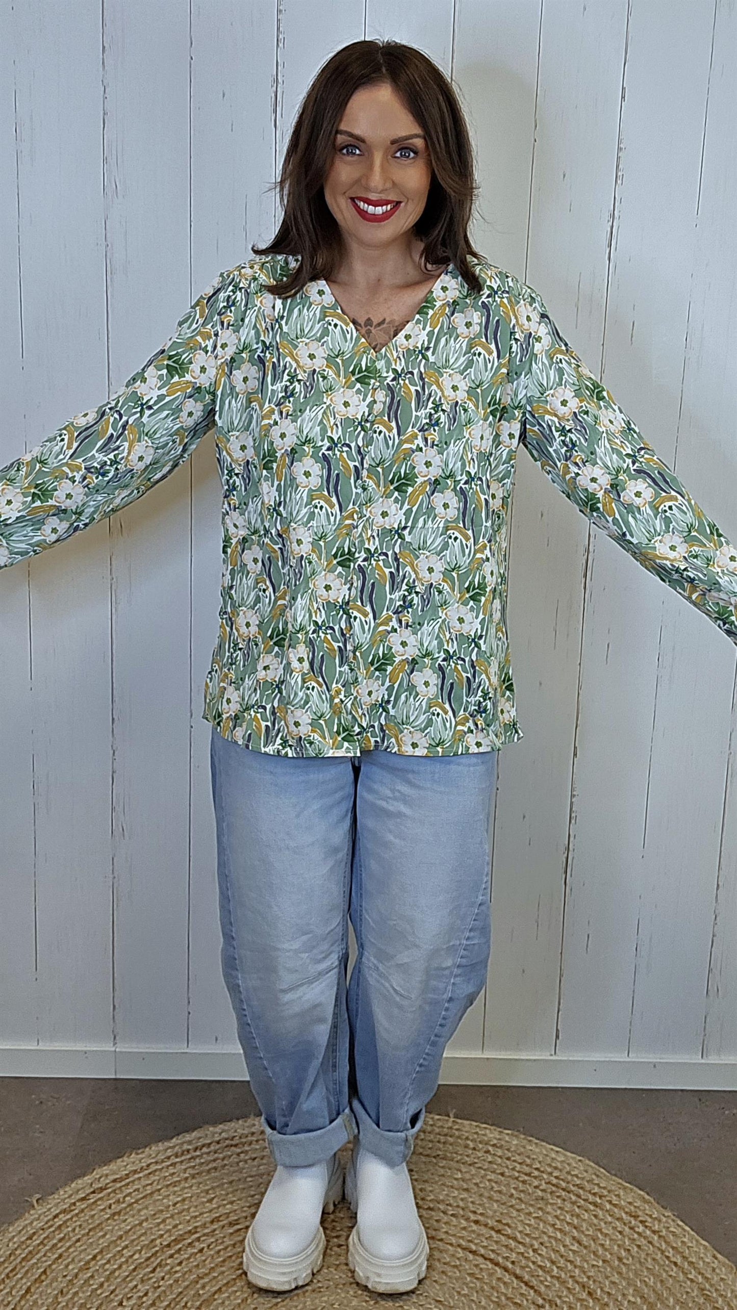 Elise blomsterbluse lys grønn