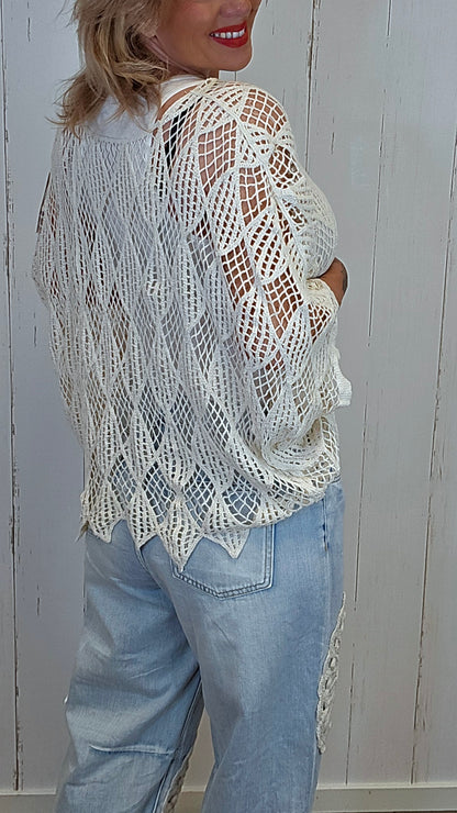 Clara ponchotopp heklet beige