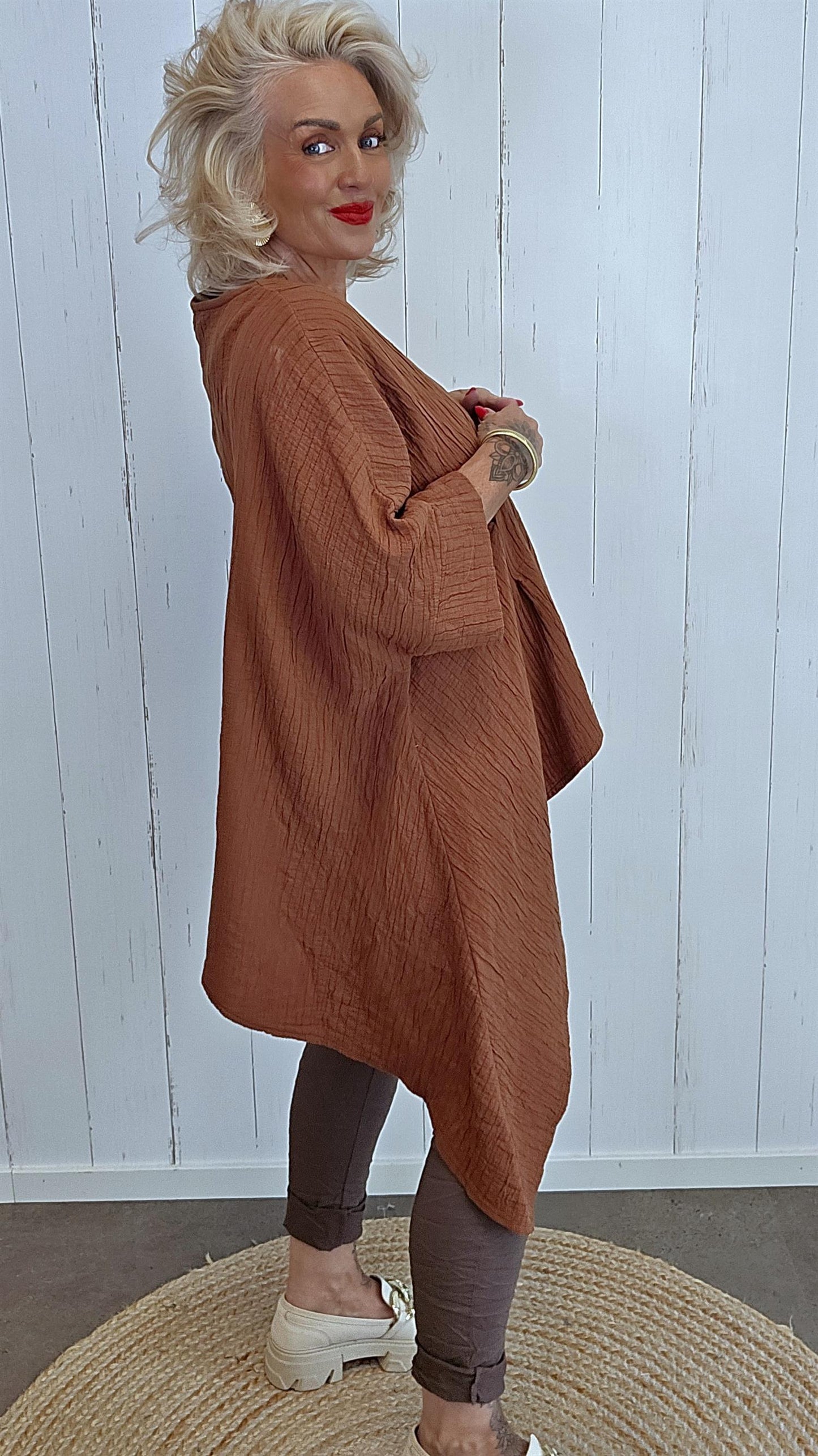 Belinda asymmetrisk jakke terracotta