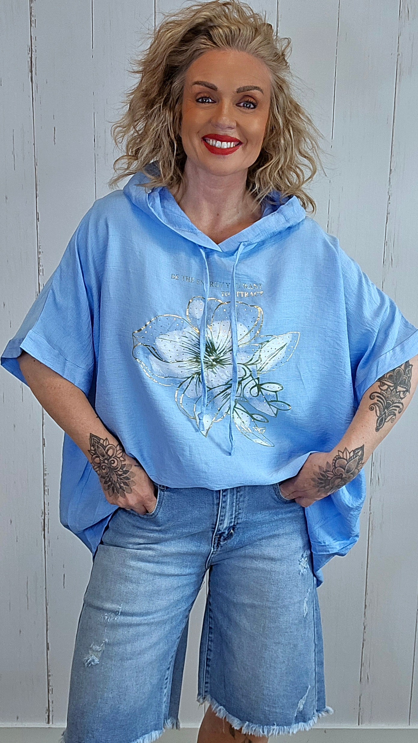 Hedda hettetopp med print blå