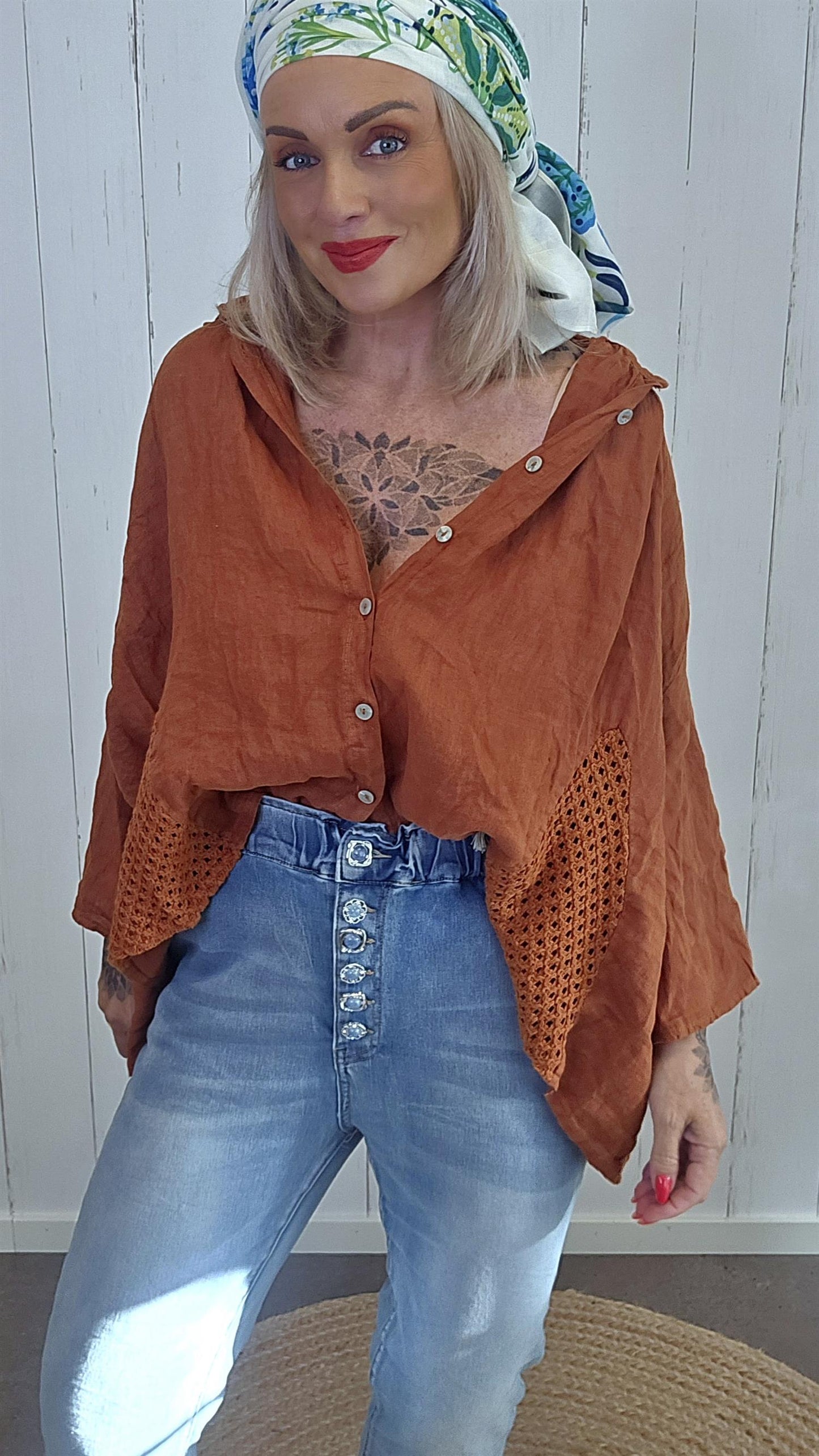 Tanja linskjorte med Hekledetaljer rust
