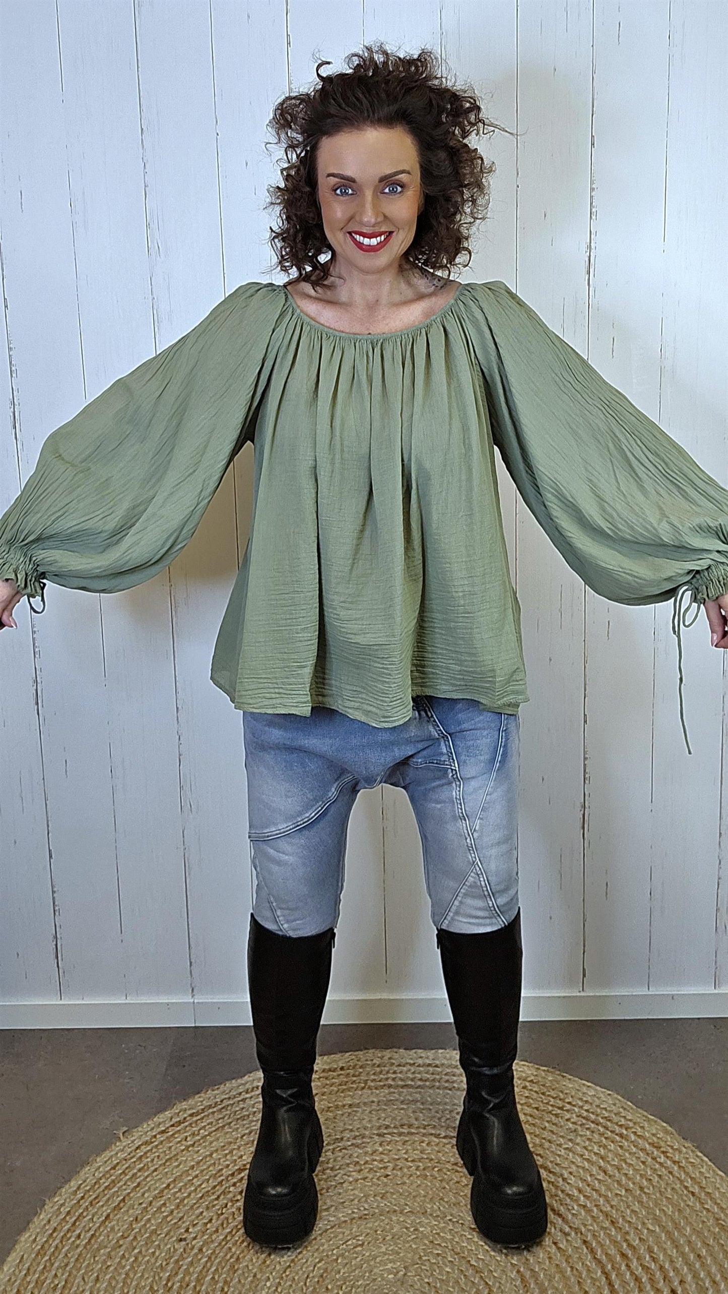 Anna bomullsbluse grønn