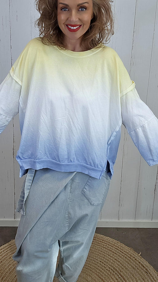 Mia ombre genser gul/blå