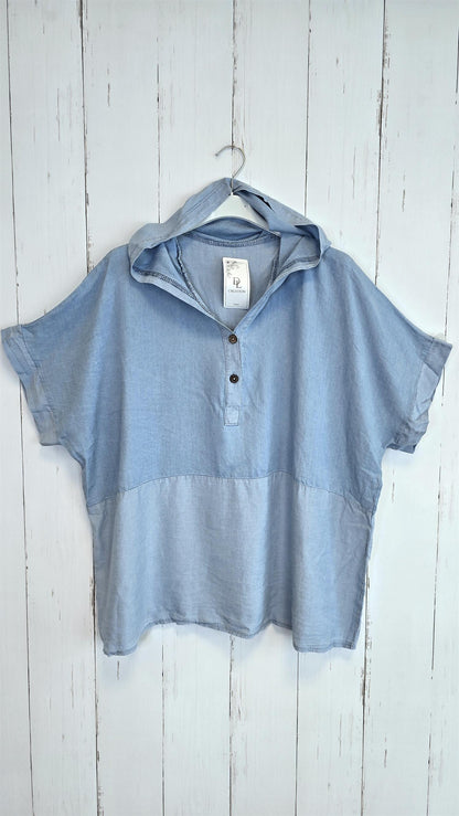 Denimlook Topp med Hette lys denim