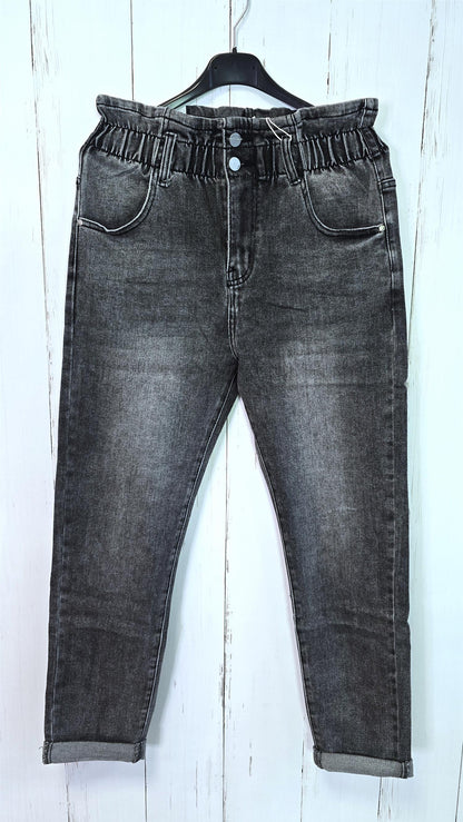Grå jeans med strikk i livet