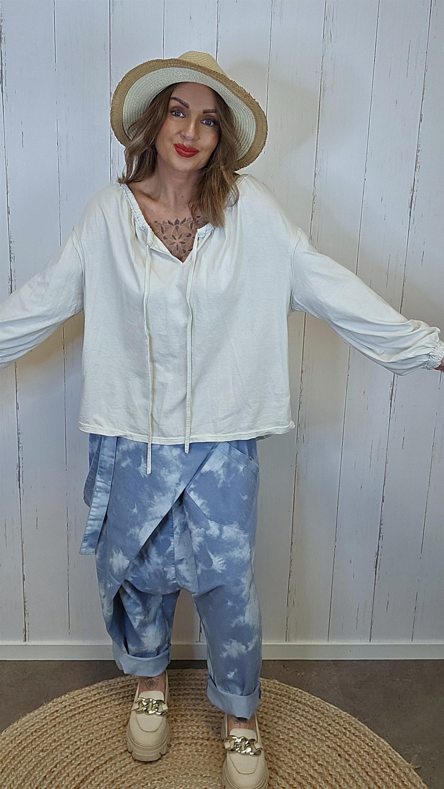 Bella bluse med knyting Beige