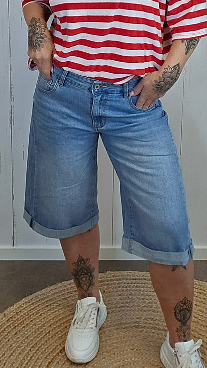 Denim shorts med oppbrett