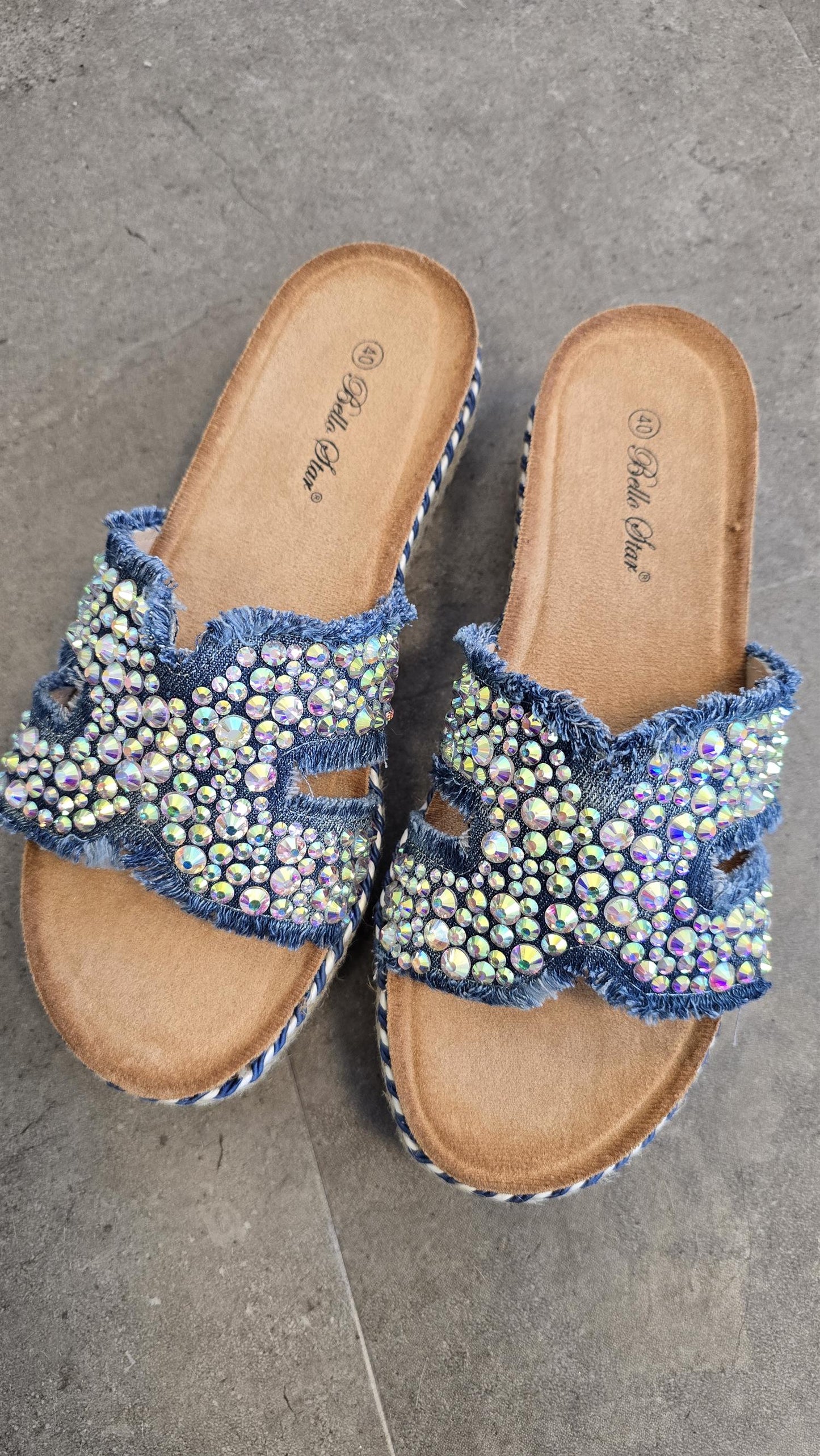 Stella sandaler med rhinsten denim