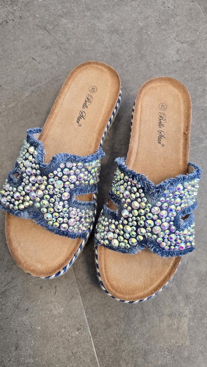 Stella sandaler med rhinsten denim