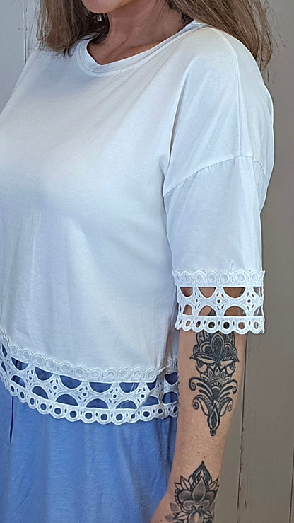 Frida topp med blonder Hvit