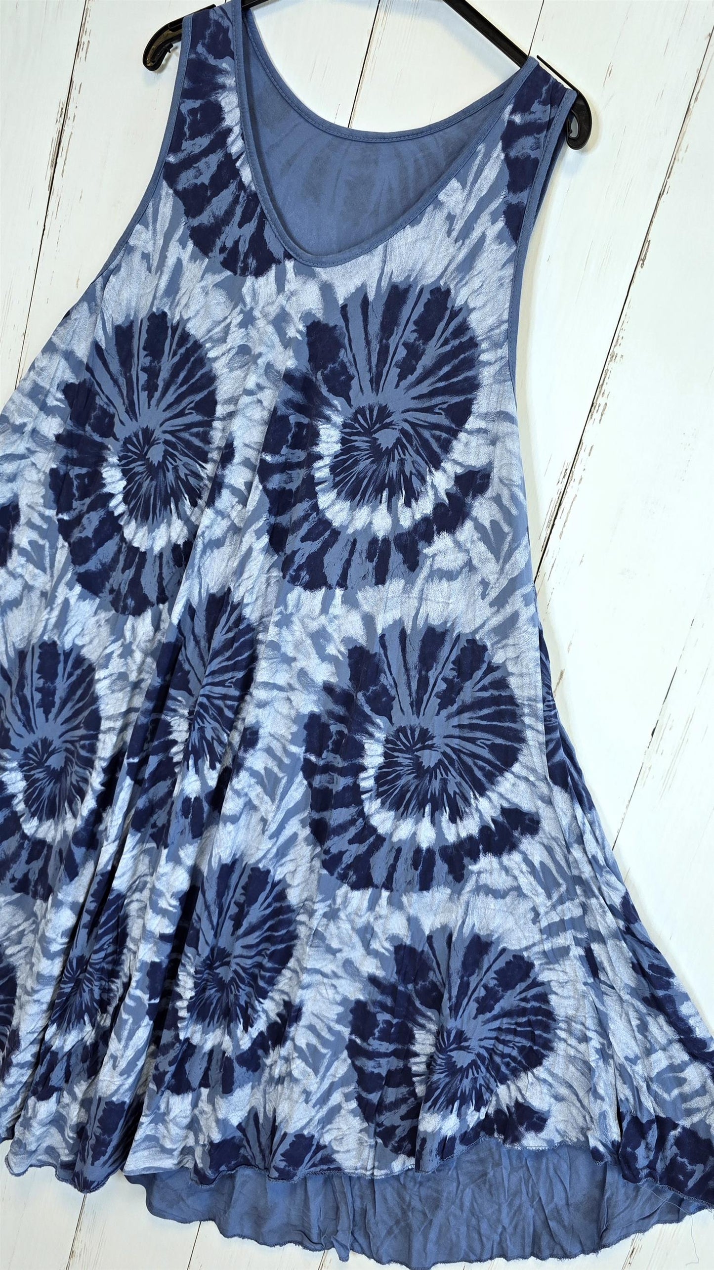 Tie dye viskosekjole blå