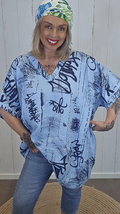 Nellie topp med print blå