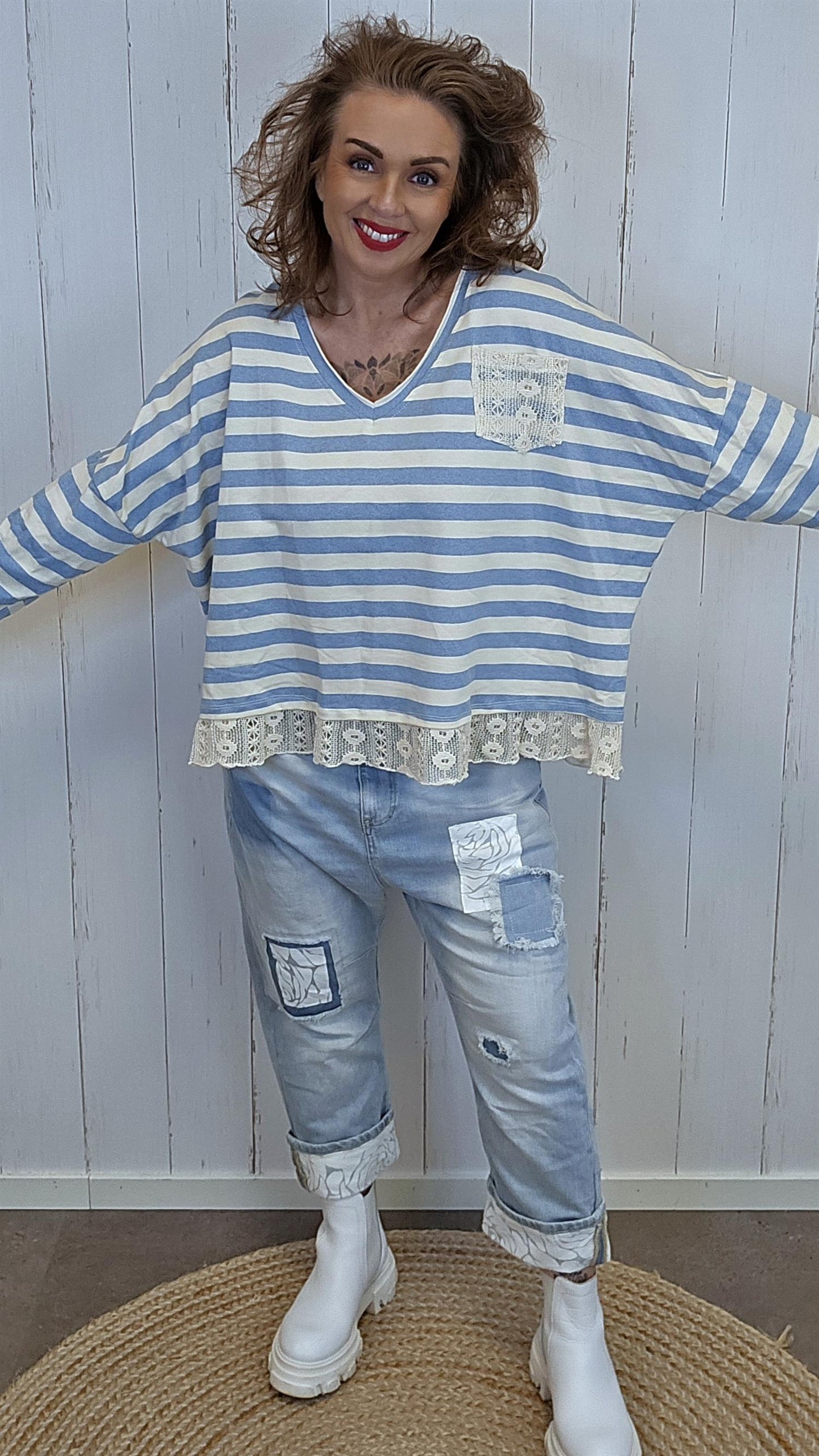 Cecilie stripet topp lyseblå