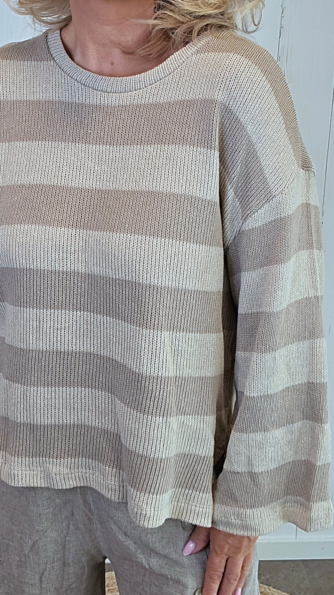 Stripet Bomullsgenser Beige