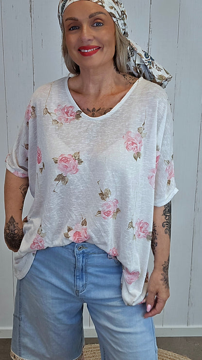 Catty flower oversized topp beige