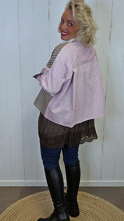 Hermine patchwork skjorte med striper rosa