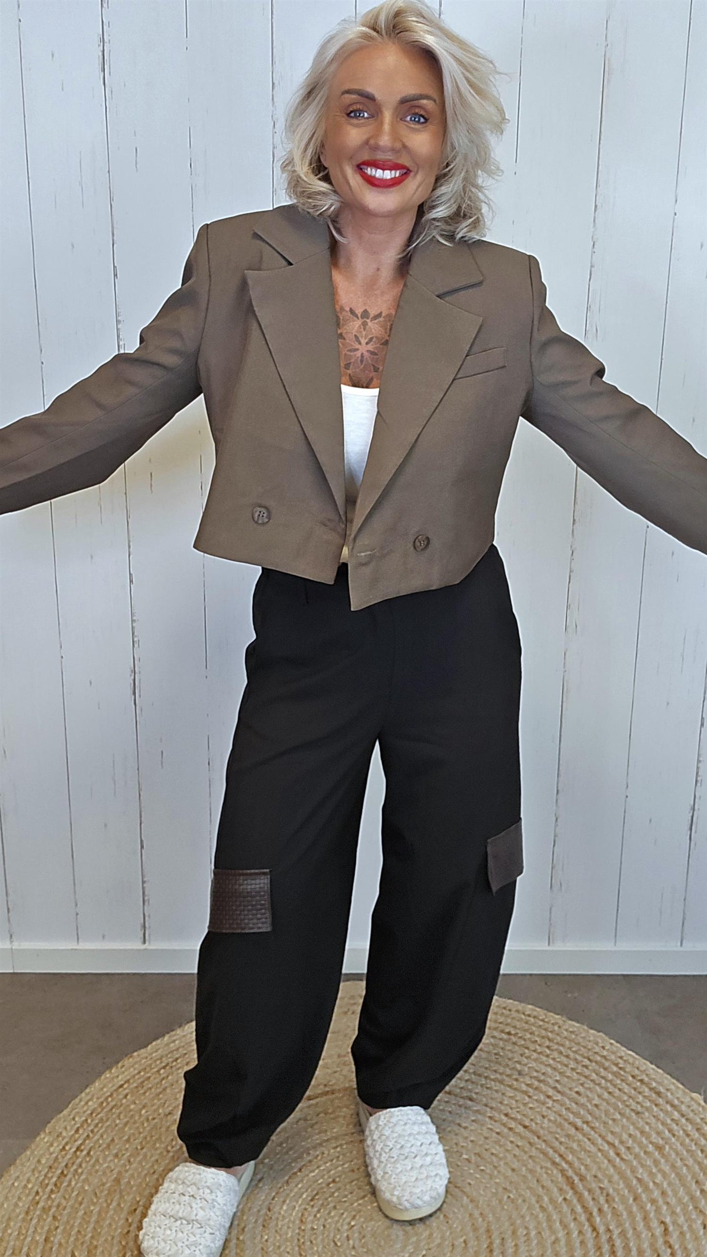 Mille kort blazer jakke mørk taupe