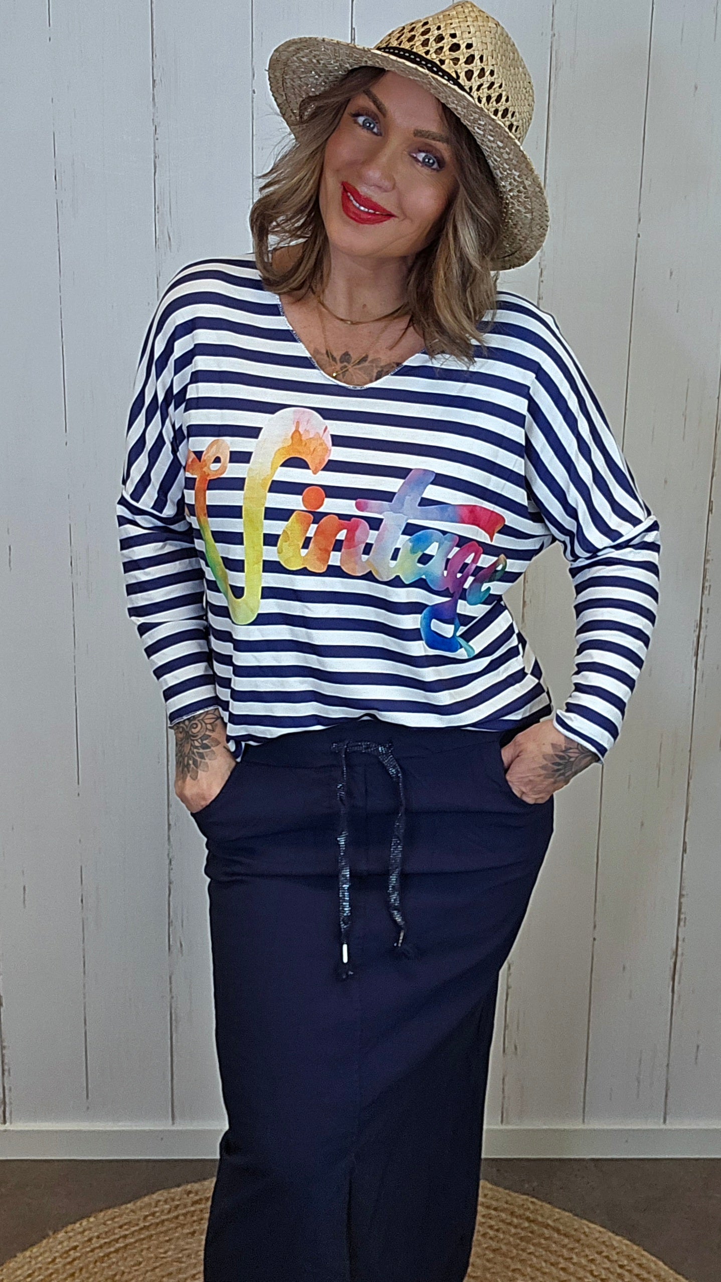 Bella genser Vintage blå striper