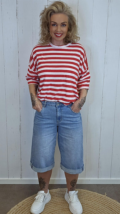 Denim shorts med oppbrett