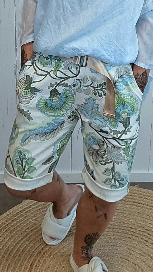 Mønstret shorts med belte beige