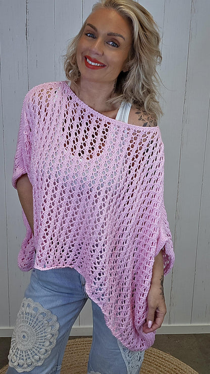 Eline Strikket Poncho Topp rosa