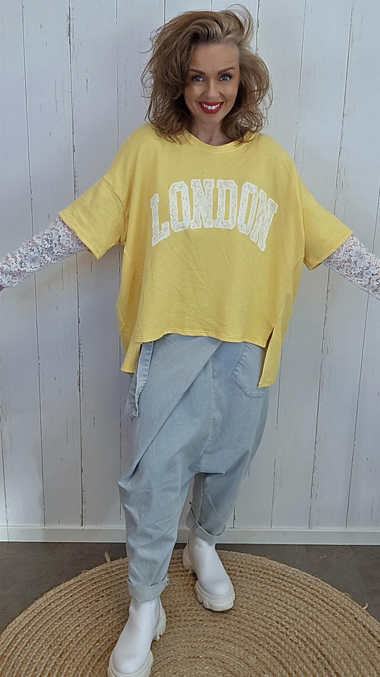 Birka oversized topp mørk gul/hvit