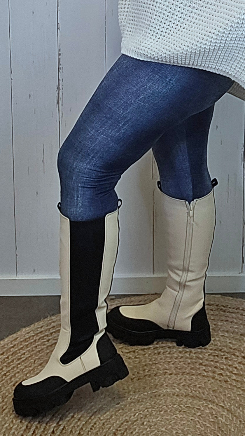 Andrea Høye Chunkystøvler Sort Og Beige