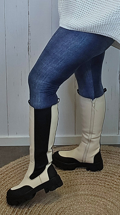 Andrea Høye Chunkystøvler Sort Og Beige