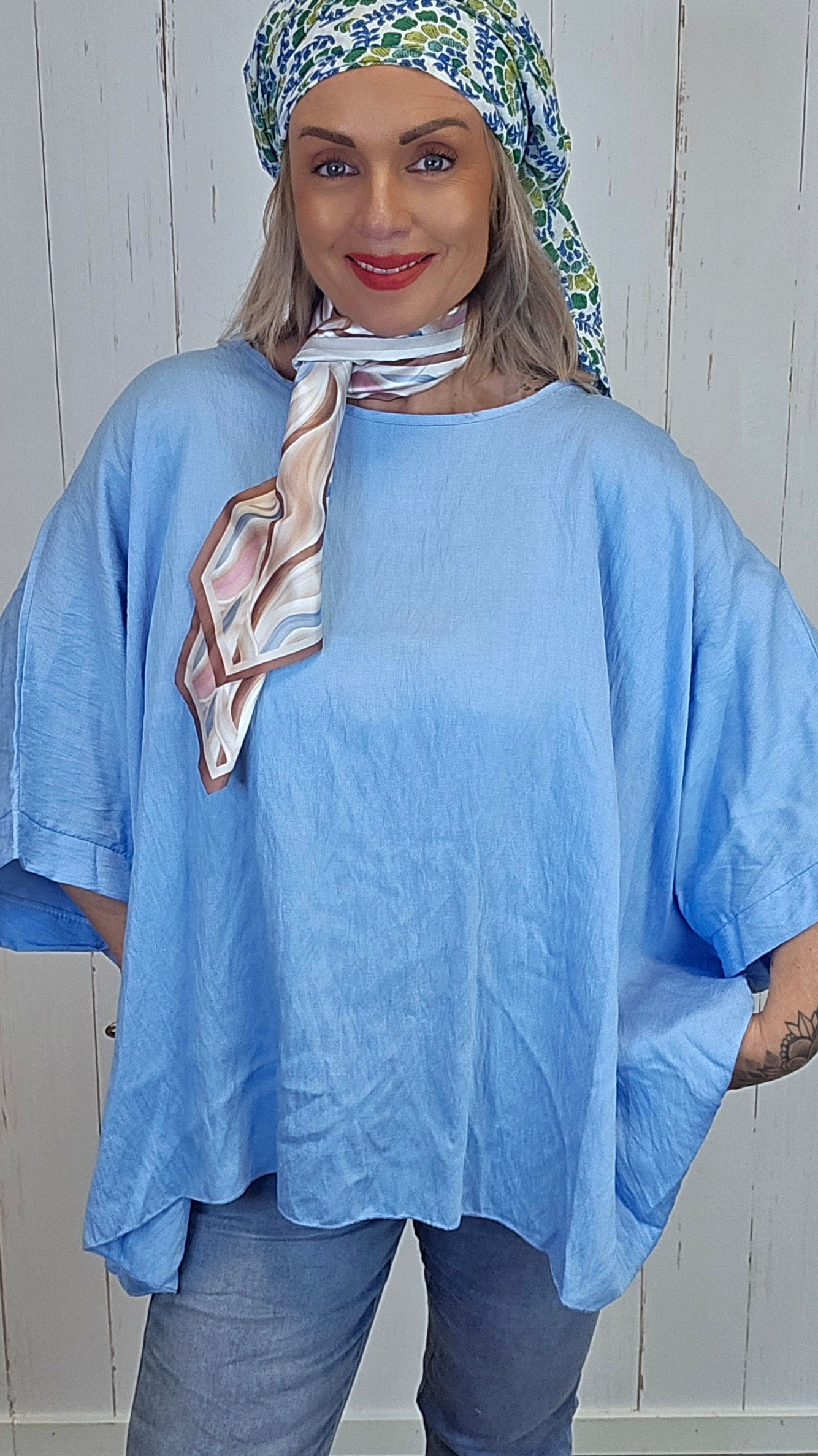 Poncho topp med skjerf blå
