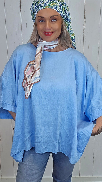 Poncho topp med skjerf blå