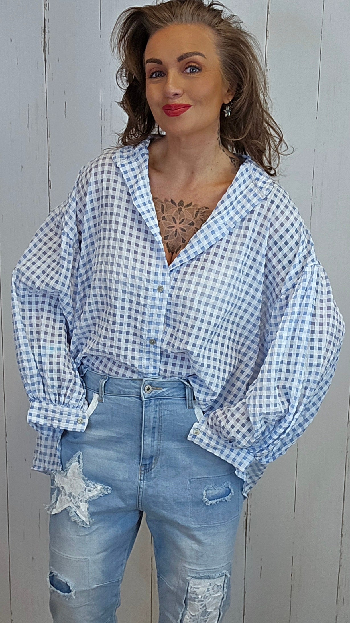 Kari rutete skjorte blå