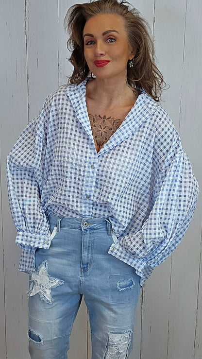 Kari rutete skjorte blå