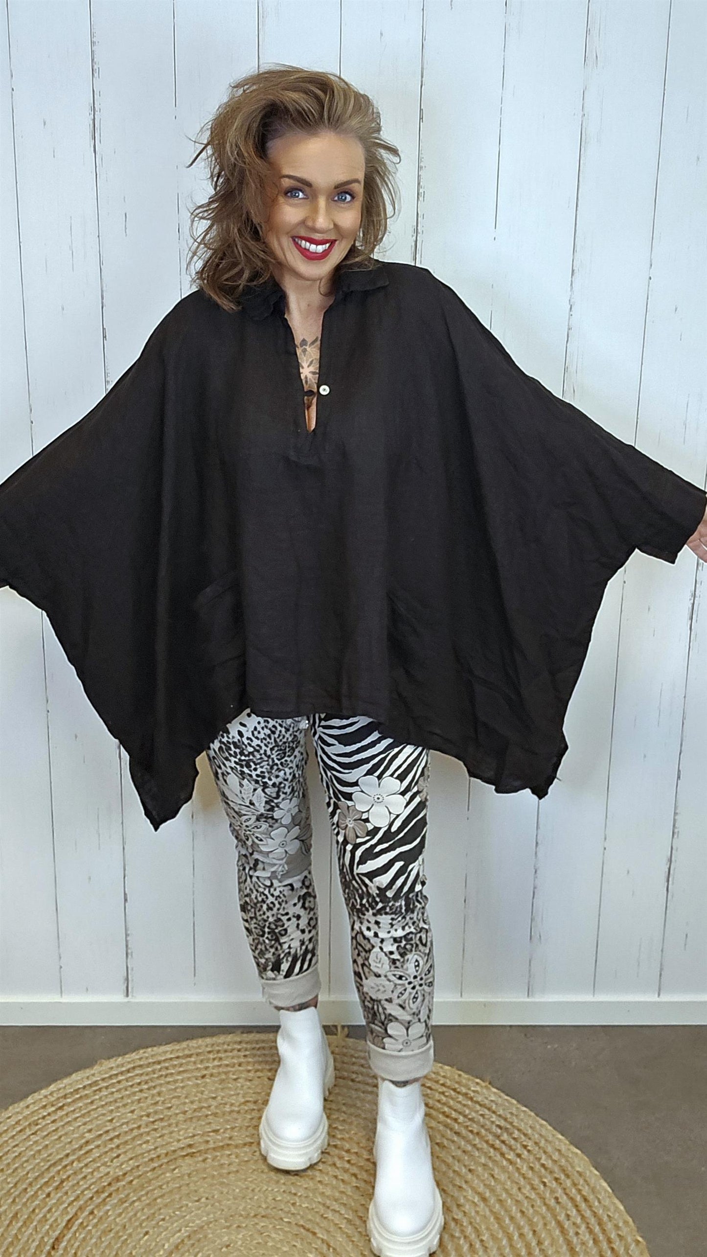 Zara lin poncho bluse svart