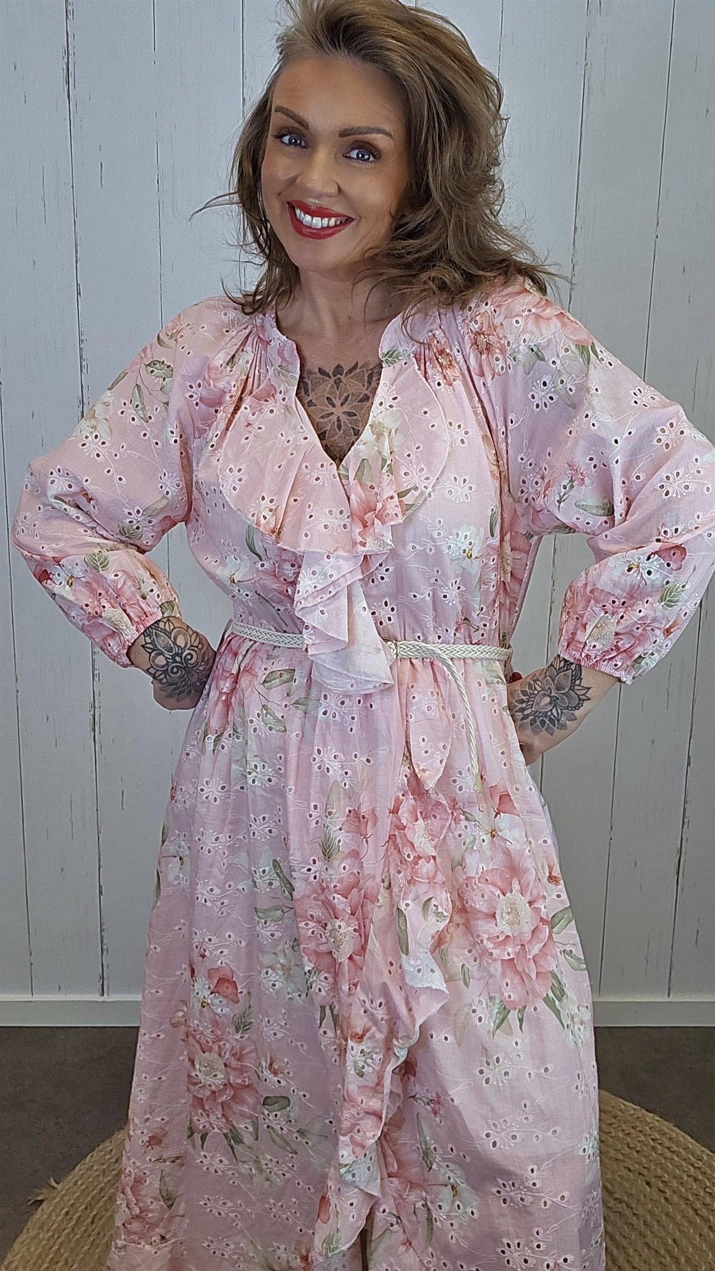 Wilma kjole med volanger Rosa