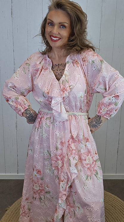 Wilma kjole med volanger Rosa