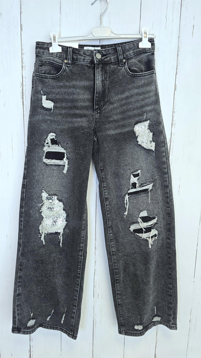 Clarissa Patches jeans gråsvart