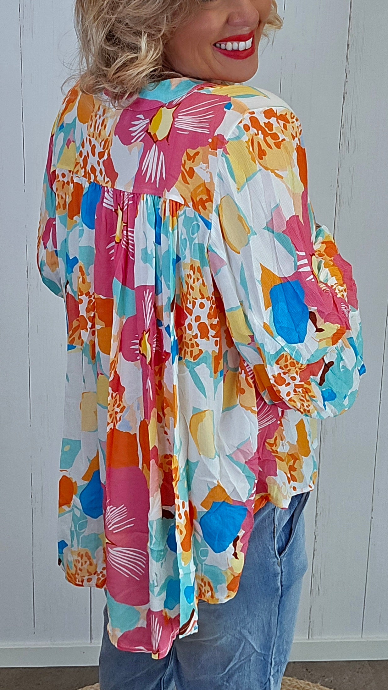 Janine bluse med print rosa