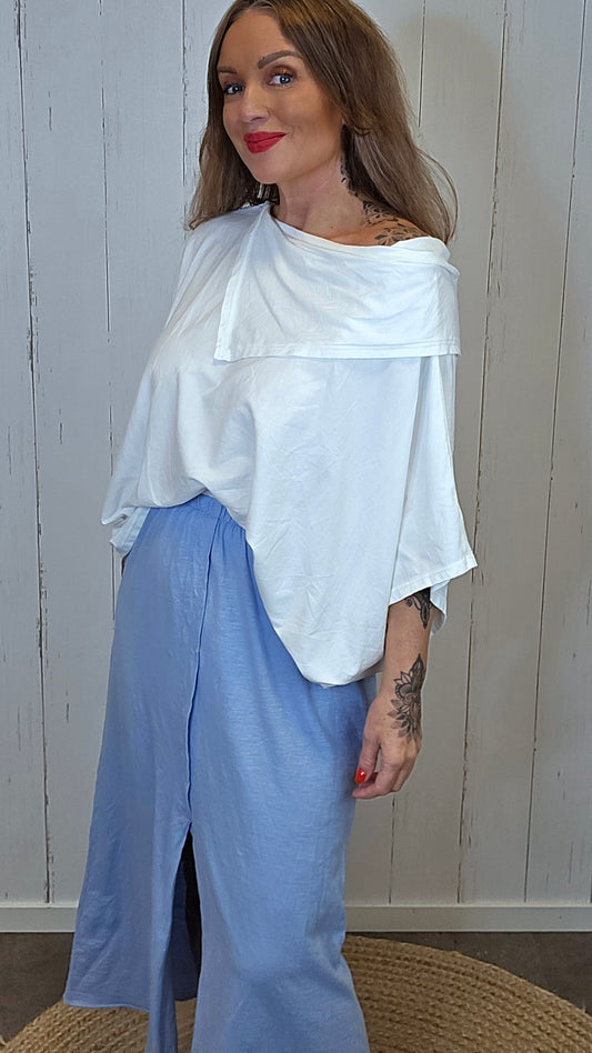 Nora poncho topp skulderdetalj Hvit