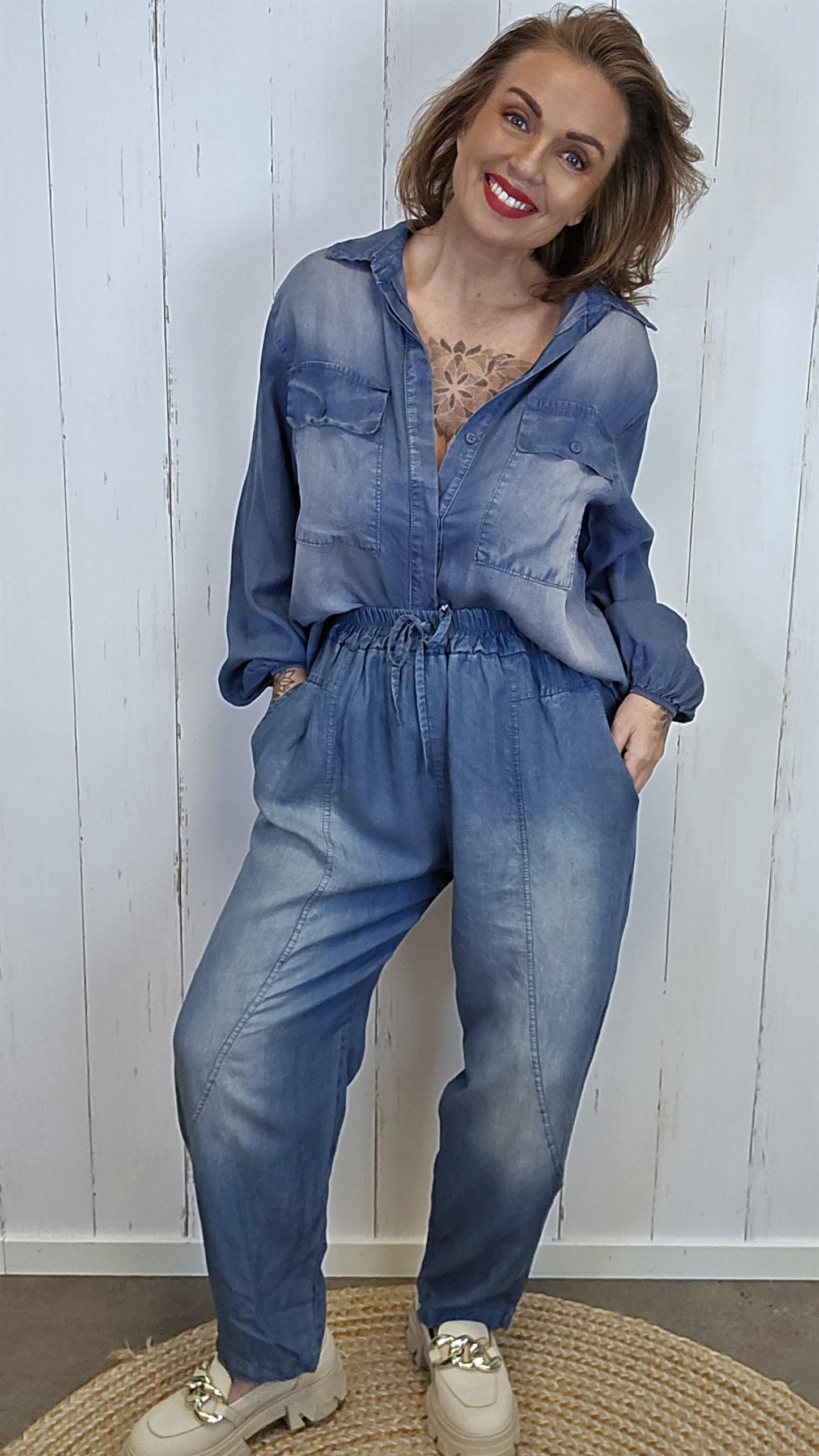 Siv denim-look bukse blå