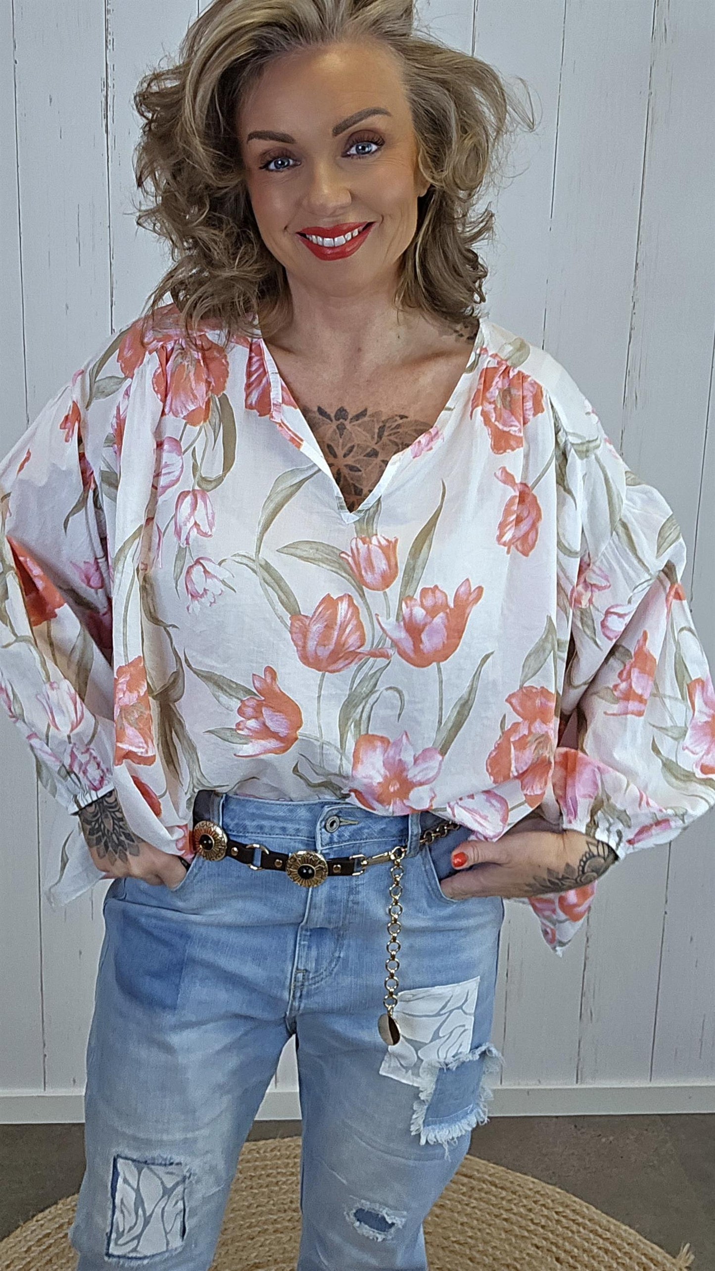 Vanessa bluse blomster rosa