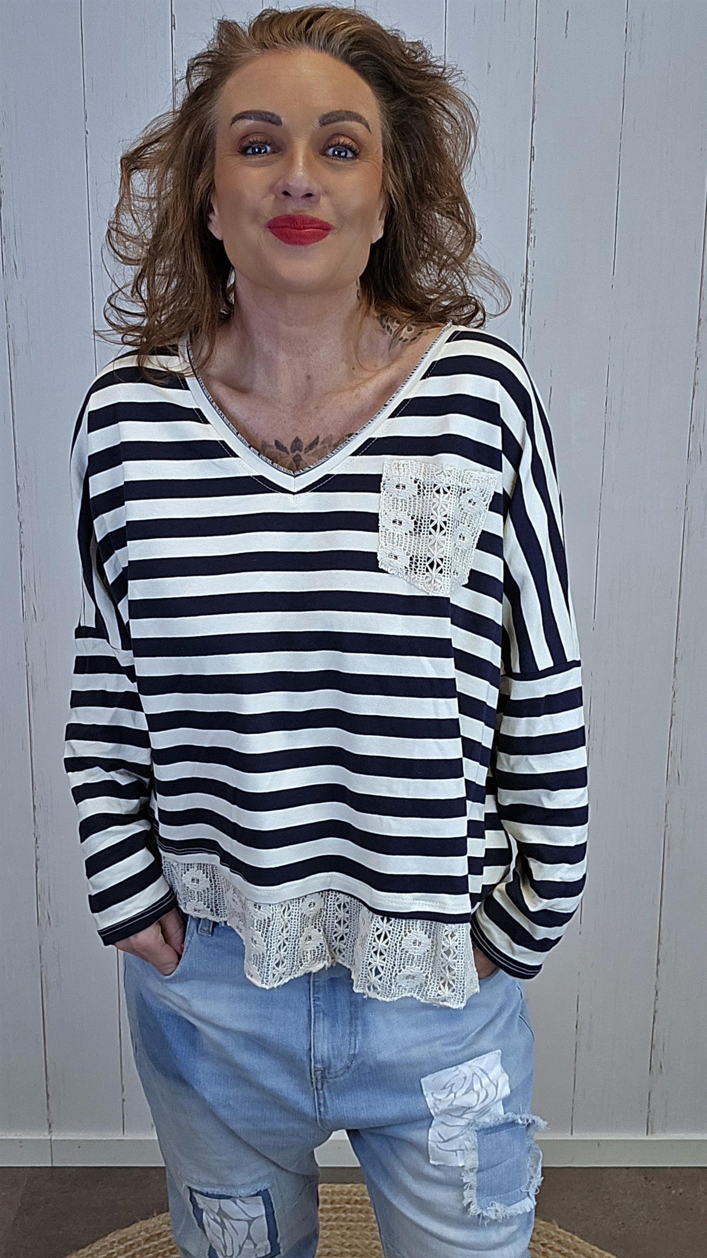 Cecilie stripet topp navy