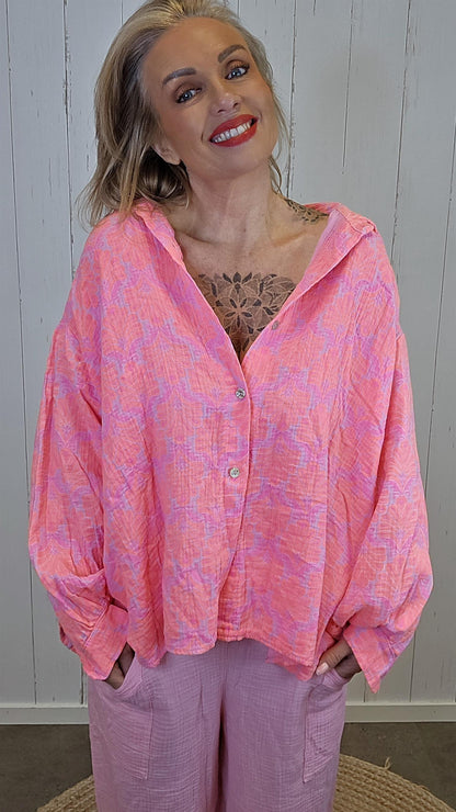 Gina mønstret skjorte rosa